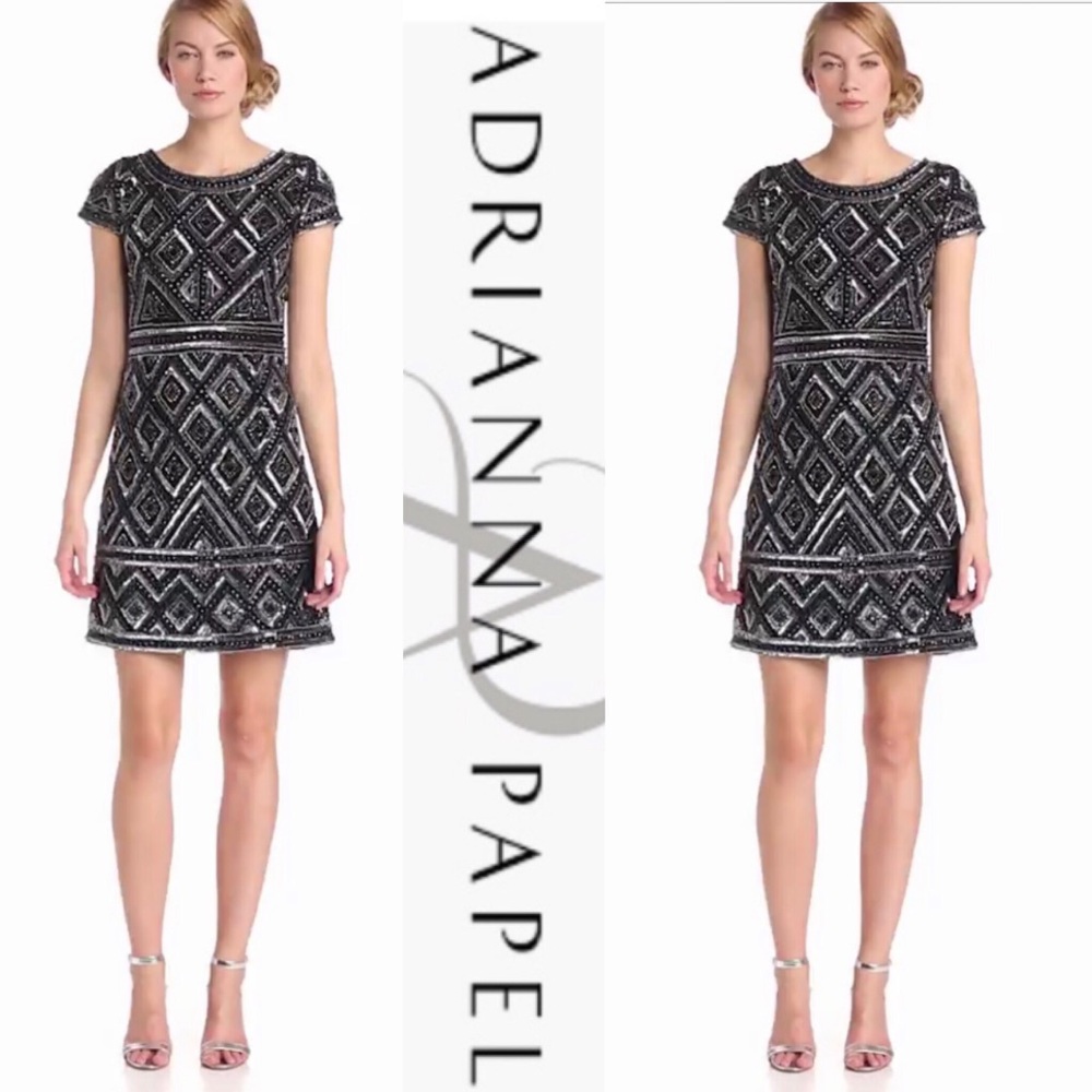 Adrianna Papell short sleeves beaded dress - Picture 5 of 10